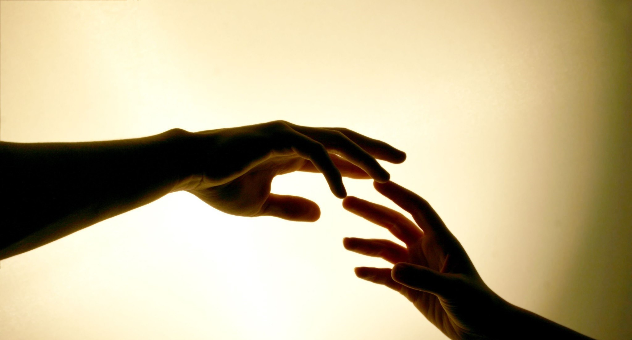 Silhouette von zwei Händen die sich berühren